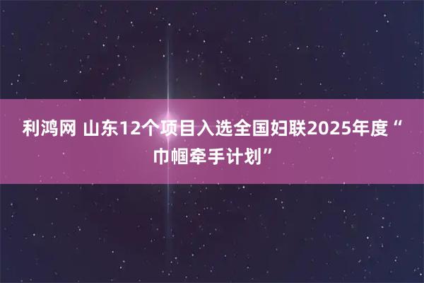 利鸿网 山东12个项目入选全国妇联2025年度“巾帼牵手计划”